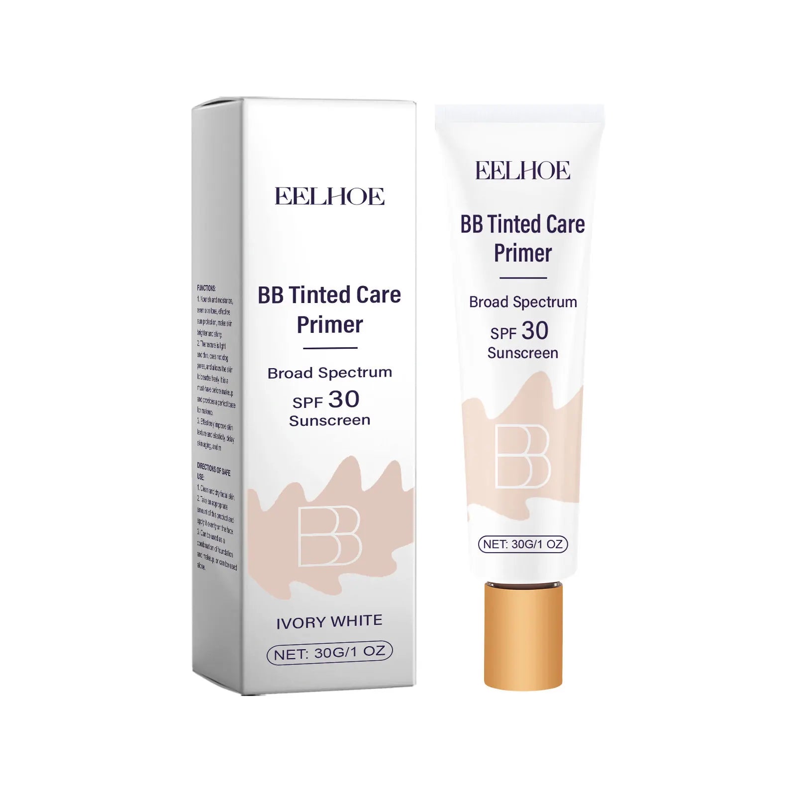 Tinted BB Cream with SPF 30 Full Coverage Invisible Pores Acne Brightening Niacinamide Nude Makeup Facial Foundation Waterproof