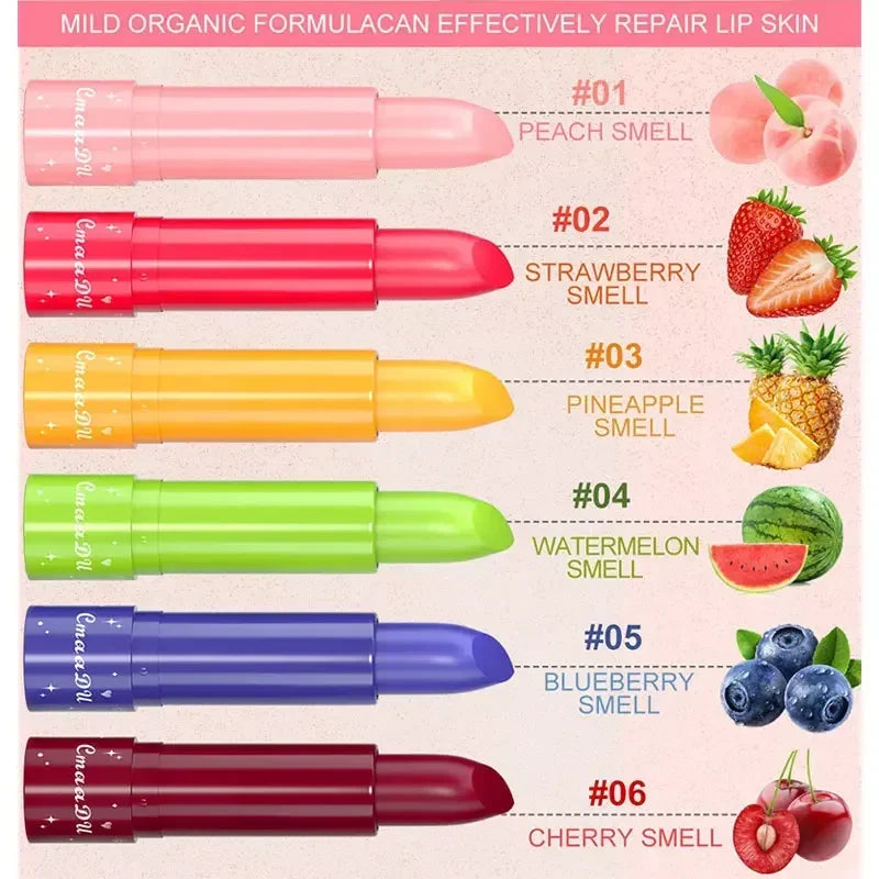 6Color Waterproof Fruit Color Tinted Shine Changing Moisturizing Nourishing Glow Play Lip Balm lipstick Colour Care