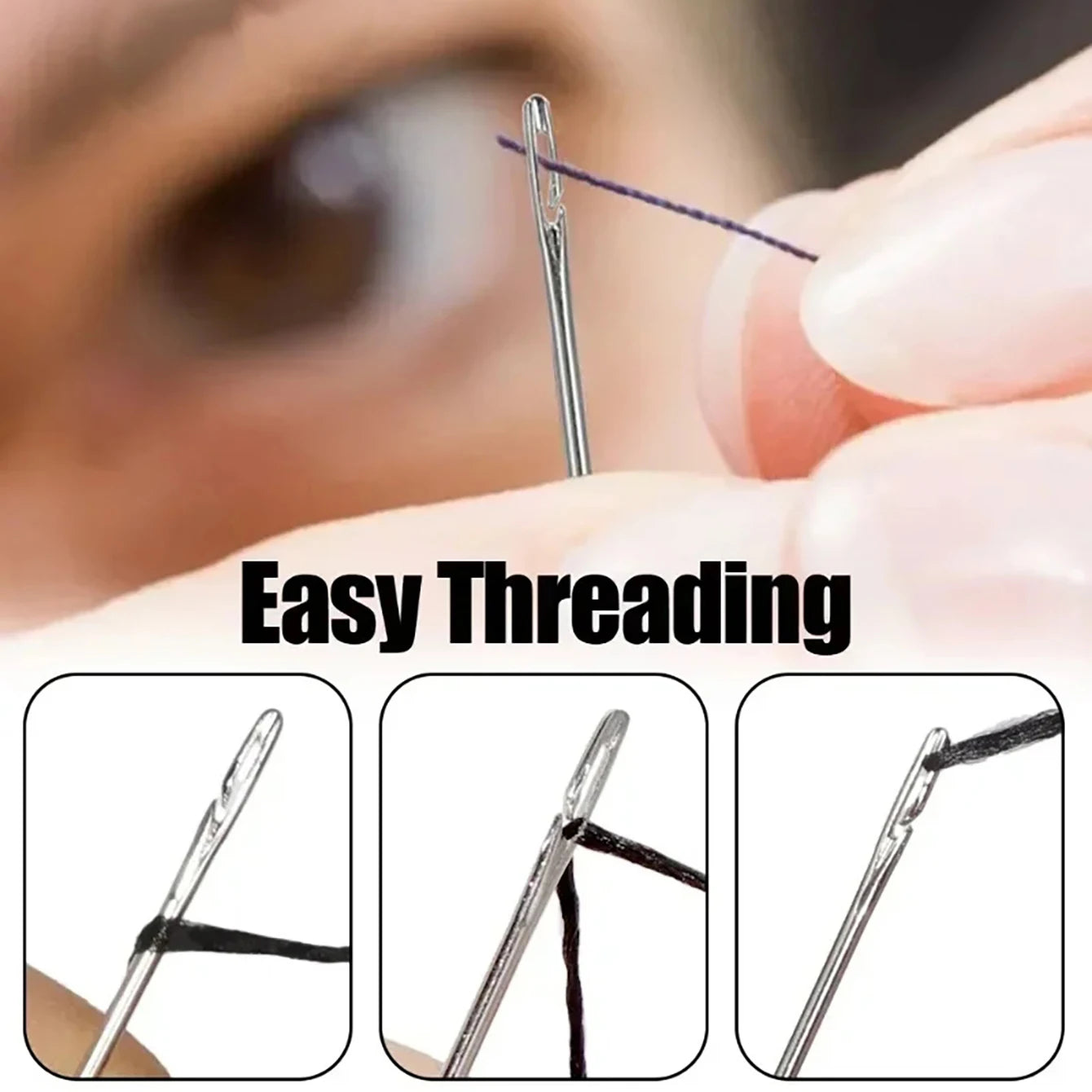 Side Hole Blind Sewing Needles Stainless Steel Elderly Needles Hand Sewing Stitching Pin DIY Home Self Threading Needle with Thi