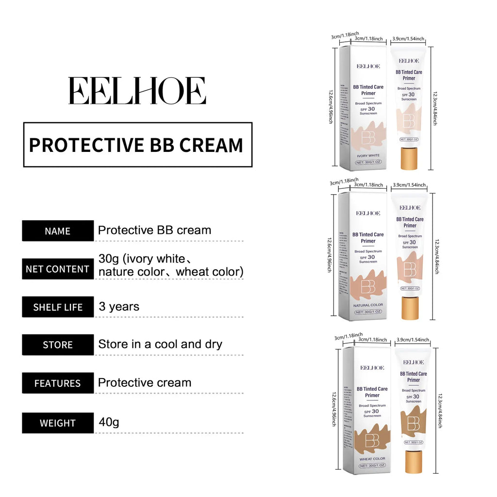 Tinted BB Cream with SPF 30 Full Coverage Invisible Pores Acne Brightening Niacinamide Nude Makeup Facial Foundation Waterproof