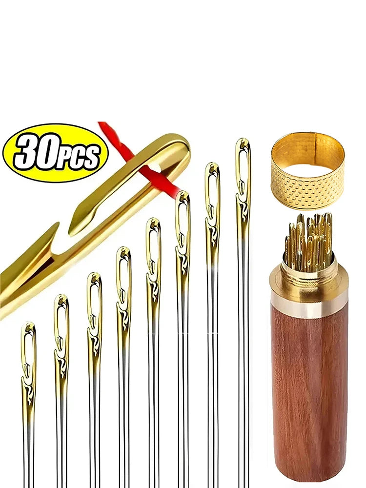 Side Hole Blind Sewing Needles Stainless Steel Elderly Needles Hand Sewing Stitching Pin DIY Home Self Threading Needle with Thi