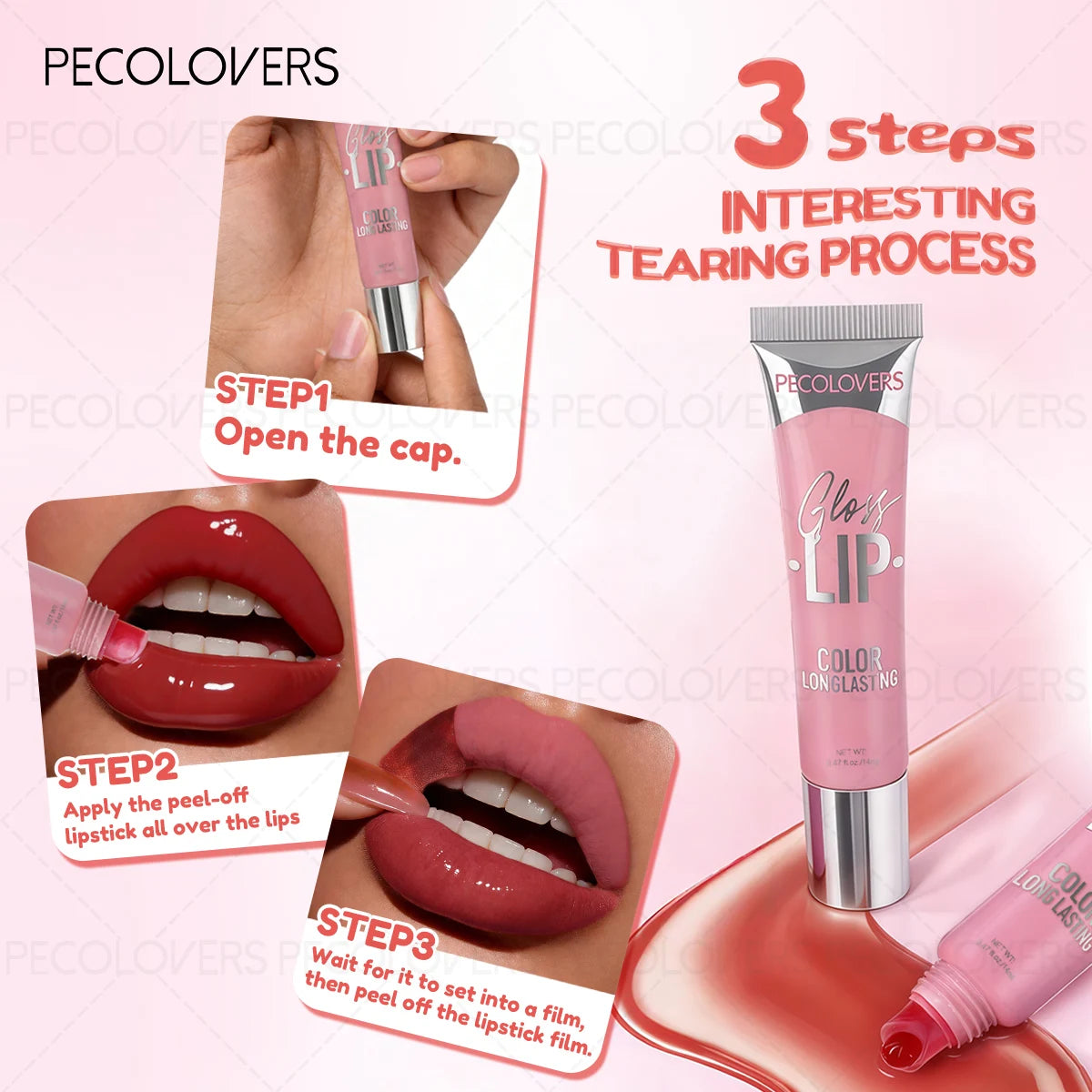 1PC Matte Lip Gloss - Long-Lasting, Waterproof Tear-Off Lip Tint in 6 Vibrant Colors for All Skin Types