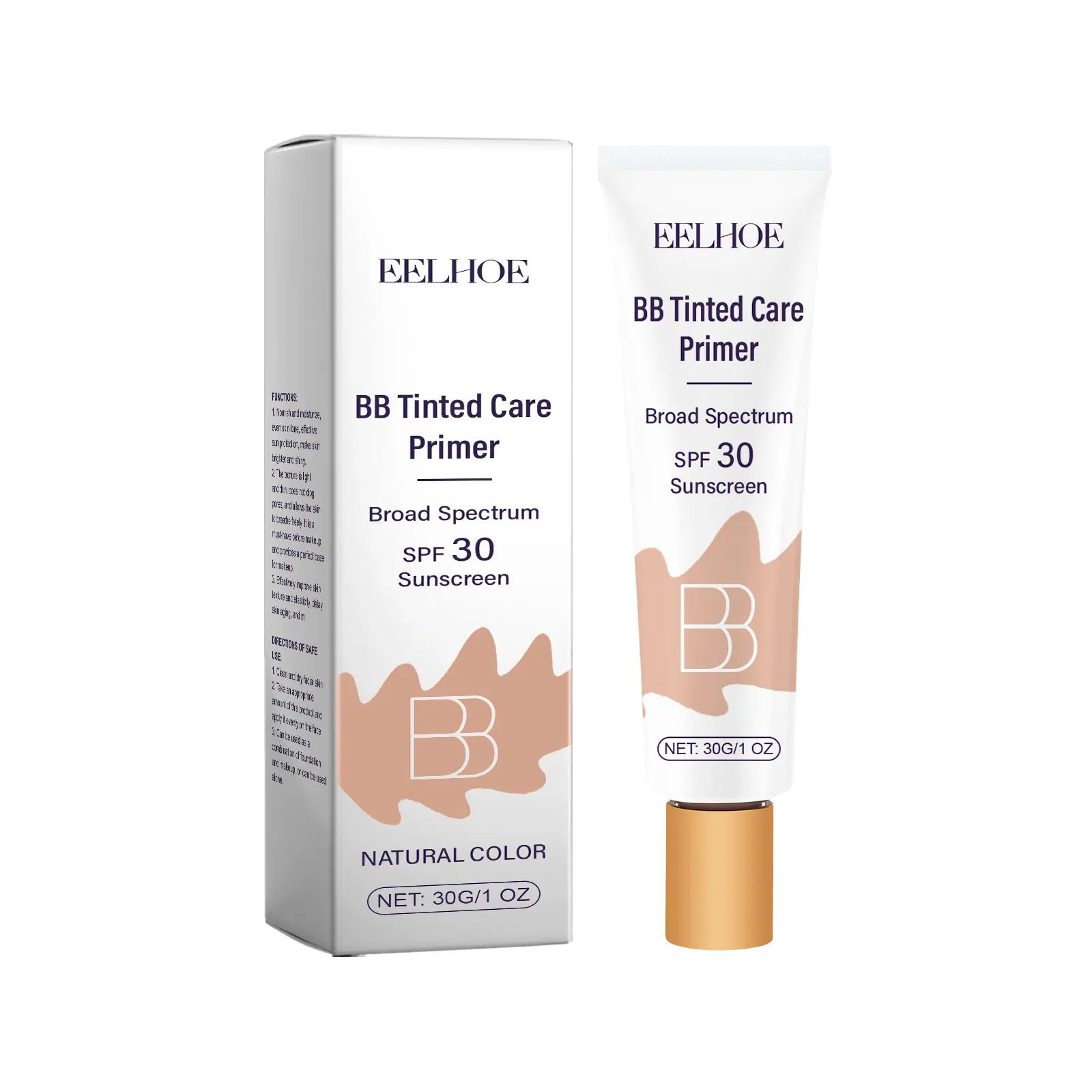 Tinted BB Cream with SPF 30 Full Coverage Invisible Pores Acne Brightening Niacinamide Nude Makeup Facial Foundation Waterproof
