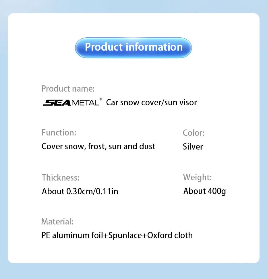 SEAMETAL Summer Windshield Cover UV Reflective Sun Shade Waterproof 4-Season Universal Sun Protection Cover Winter Snow Shield