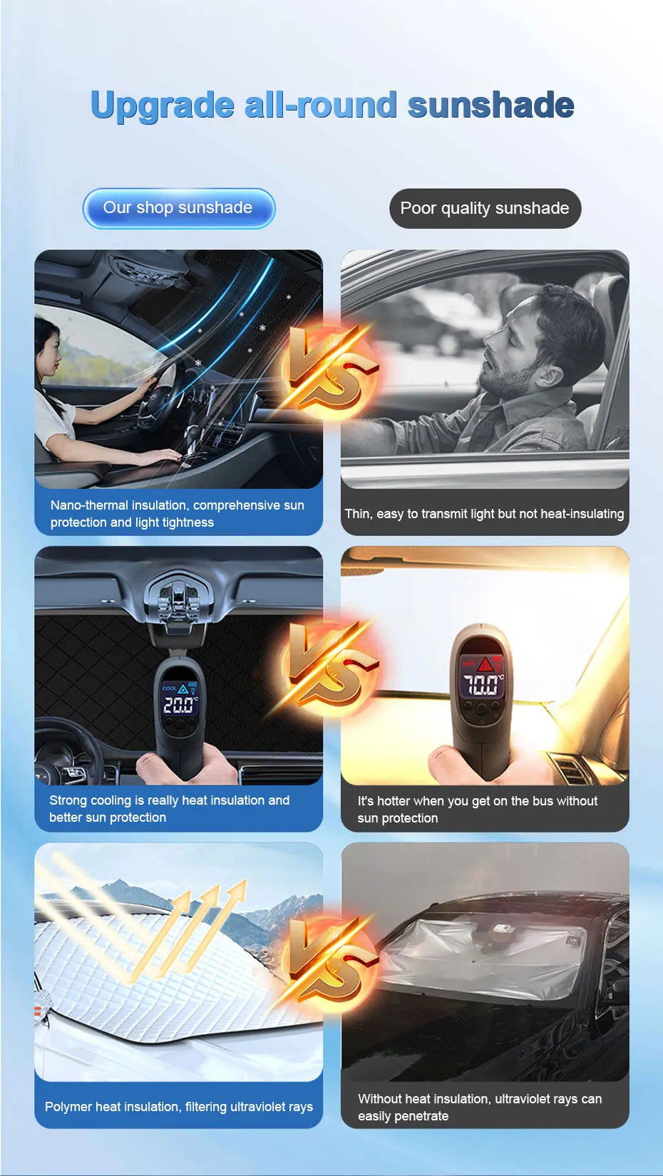 SEAMETAL Summer Windshield Cover UV Reflective Sun Shade Waterproof 4-Season Universal Sun Protection Cover Winter Snow Shield