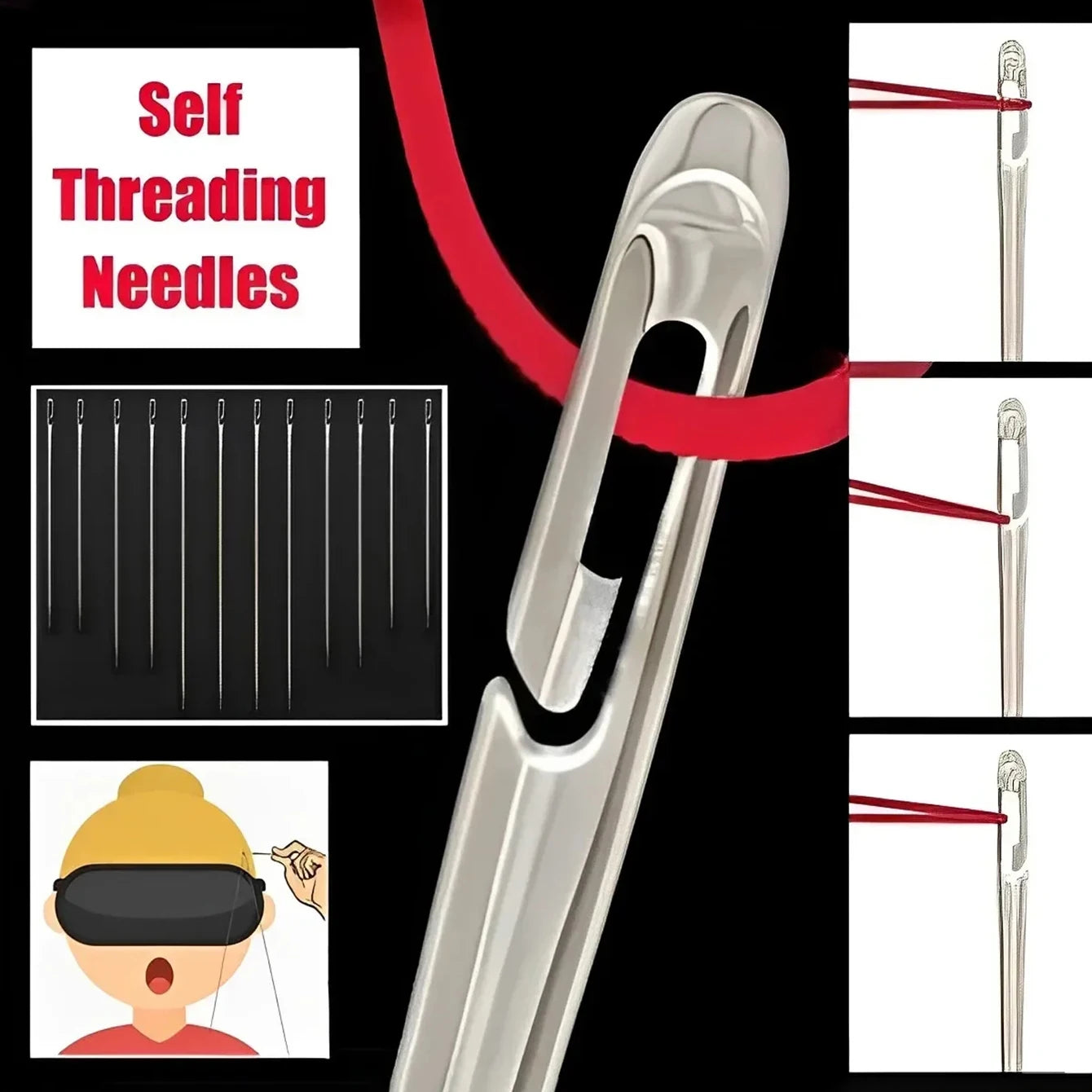 Side Hole Blind Sewing Needles Stainless Steel Elderly Needles Hand Sewing Stitching Pin DIY Home Self Threading Needle with Thi