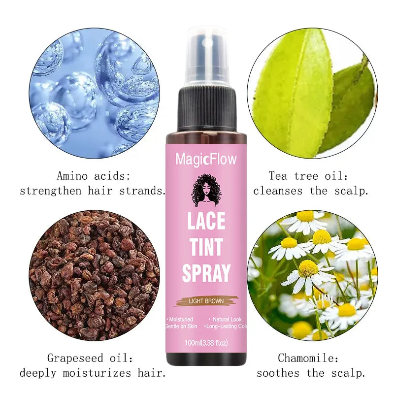 100ml/3.38fl.oz Lace Wig Tint Spray - Dark Brown, Medium Brown, Light Brown, Light Warm Brown, Quick-Drying
