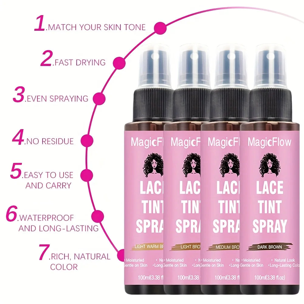 100ml/3.38fl.oz Lace Wig Tint Spray - Dark Brown, Medium Brown, Light Brown, Light Warm Brown, Quick-Drying