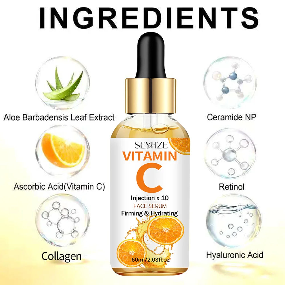SEYHZE Collagen Vitamin C Essence Liquid 40ml/60ml Day And Night Skincare for Sensitive Dry Skin Oil-Control Moisturizing Anti-A